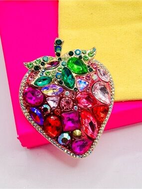 Boutique Colorful Crystal Strawberry Brooch — CZ crystals